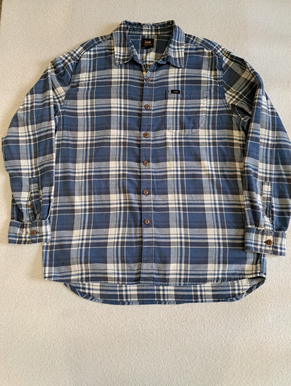 Lee Plaid Casual Button-Down Shirt XL Blue White Western Classic Fall Cotton - Picture 3 of 11